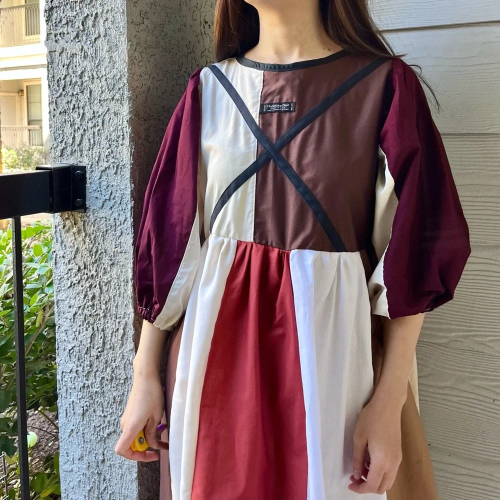 Handmade Upcycled Vintage Christian Dior Puff Sleeve Quilted Dress SKU 10171 - Picture 2 of 16